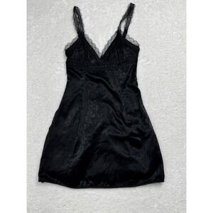 Urban Outfitters Black Satin‎ Lace Trim Slip Dress Mini Lace Up Back XS